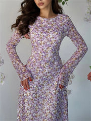 Elegant Printed Fashion Maxi Dress For Women Lace-Up Long Sleeve Party Dress High Waist Bandage Women’s Bodycon Dress New