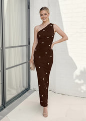 Velisse Dress Chocolate Spot | Women's Polka Dot One Shoulder Maxi Dress