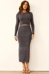 Cool Call Knit Midi Skirt - Charcoal