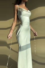 Solid Tie Waist Spaghetti Strap Slim Fit Prom Dress