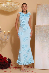 Elegant Sleeveless Solid 3D Floral Applique Prom Dress