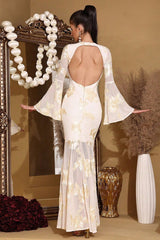 Elegant Embroidered Mesh Trumpet Sleeve Prom Dress