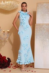 Elegant Sleeveless Solid 3D Floral Applique Prom Dress