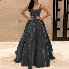 Fall For Women 2024 Spaghetti Strap Sleeveless Glitter Sequin Big Swing Formal Elegant Evening Prom Dress