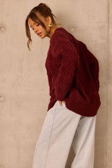 Falling Forward Knit Sweater - Wine