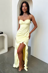 Lauren Ruffle Trim Satin Maxi Dress - Yellow