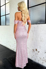 Nara Off Shoulder Sequin Maxi Dress - Pink