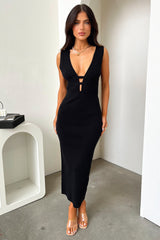 Sabina V-Neck Midi Dress - Black