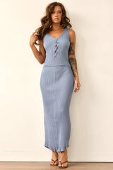 Soft Form Knit Maxi Skirt - Blue