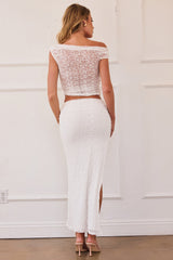 Tropical Beat Lace Midi Skirt - White