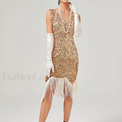 1920s Vintage Flapper Great Gatsby Party V-Neck Sleeveless Sequin Beaded Tassel Sun Vestidos Prom Dress