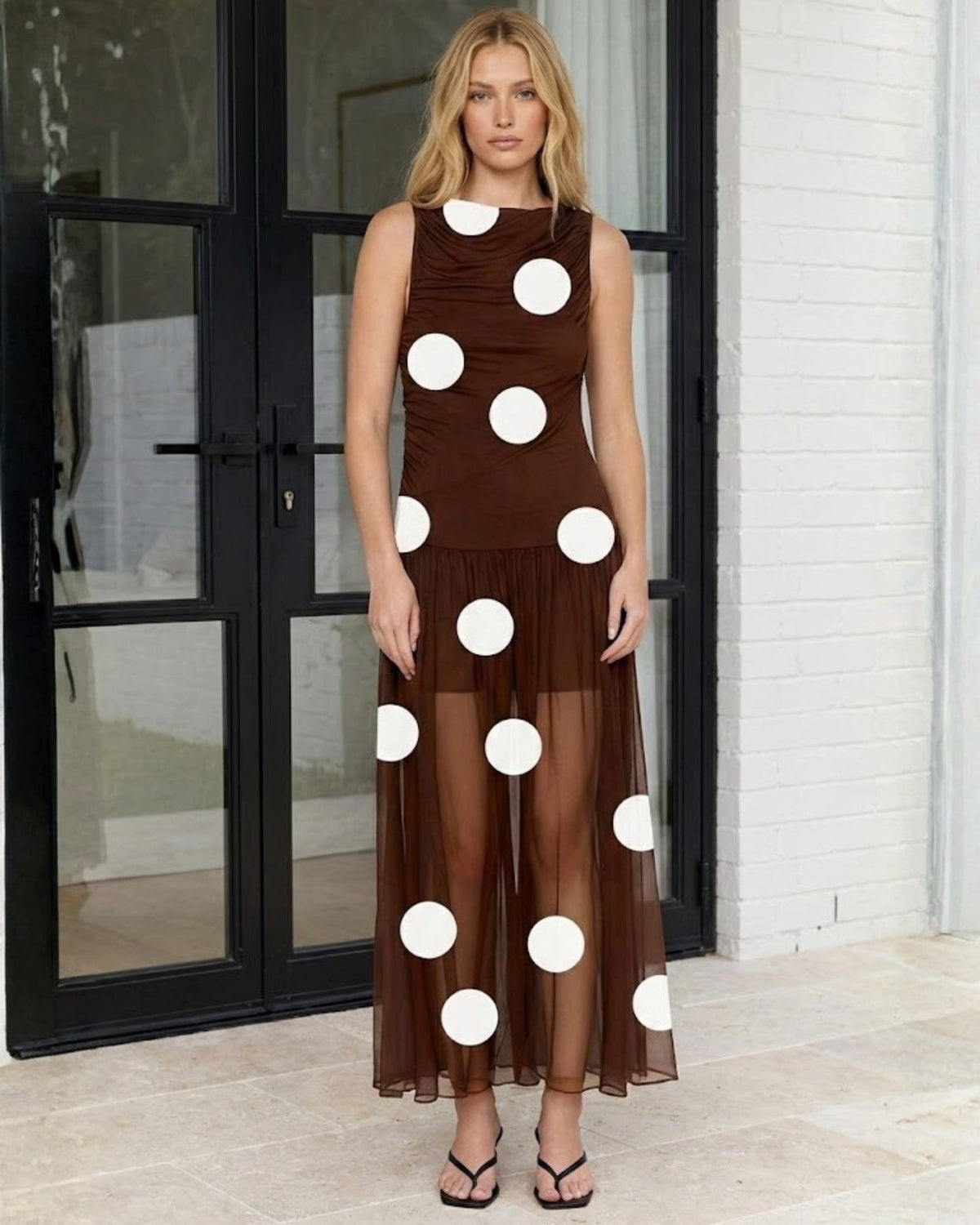 Cailee Brown Spot Dress | Women's Polka Dot Maxi Dress