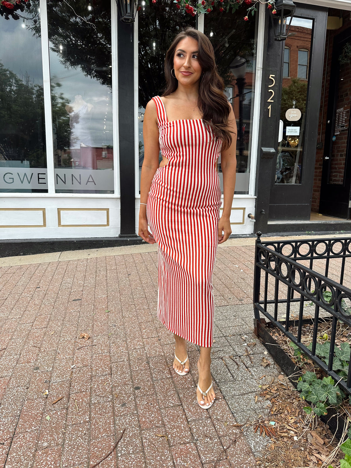 Candie Red and White Stripe Midi Dress