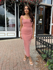 Candie Red and White Stripe Midi Dress