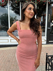 Candie Red and White Stripe Midi Dress