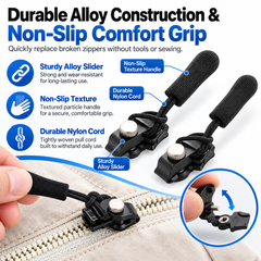 Tool-Free Zipper Repair Slider – Quick Fix Replacement Puller for Jackets, Bags, Backpacks & Luggage, 3 Sizes Available