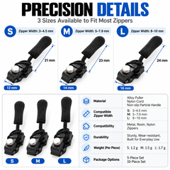 Tool-Free Zipper Repair Slider – Quick Fix Replacement Puller for Jackets, Bags, Backpacks & Luggage, 3 Sizes Available