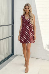 Danika Dress Burgundy Spot | Women's Polka Dot Cotton Mini Dress