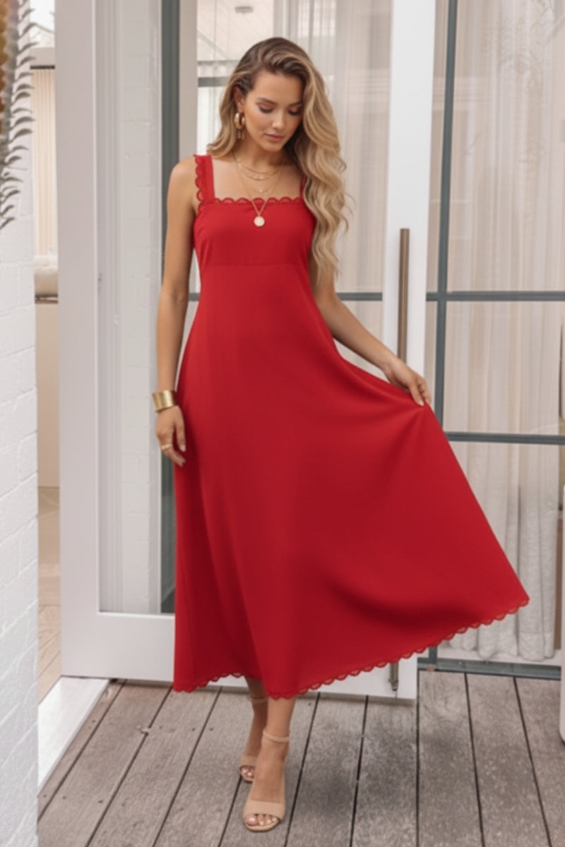 Evelisse Red Dress | Women's Cotton Maxi Dress