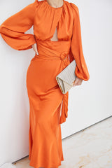 Evynne Orange Dress | Women's Satin Maxi Dress