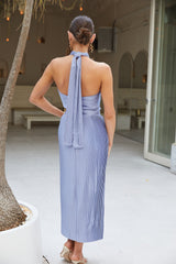 Galilee Dress Cornflour | Women's Halter Neck Satin Midi Dress