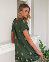 Kalea Khaki Print Dress | Women's Printed Midi Dress