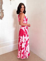 Nyra Red Floral Dress | Women's Halter Maxi Dress