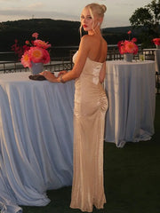 Elegant Strapless Long Maxi Mermaid Dress 2025 Women Sleeveless High Waist Ruched Backless Weddiing Party Evening Prom Dresses