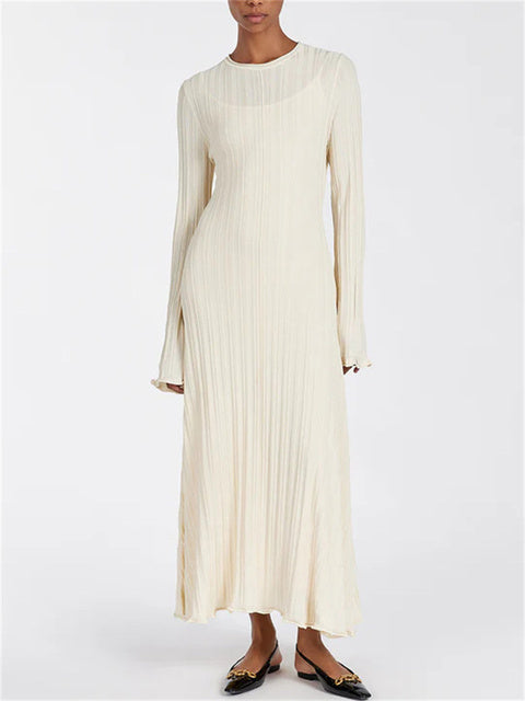 Knitwear Fashion Loose Maxi Dress Women Lace-Up High Waist Ribbed Long Sleeve Party Dress Female Knit Bandage Long Dress
