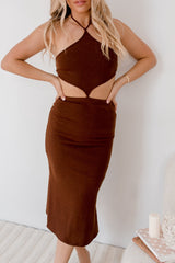 Sabia Chocolate Dress | Women's Cutout Sleeveless Midi Dress