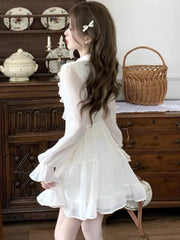 Elegant Chiffon Short Dresses for Women Flare Sleeves Ruffles A-line Birthday Party Dress Korean Fashion One Piece Vestido New
