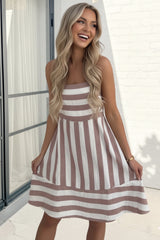 Sylvaine Tan Stripe Dress | Women's Striped Mini Dress