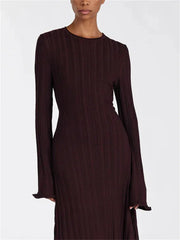 Knitwear Fashion Loose Maxi Dress Women Lace-Up High Waist Ribbed Long Sleeve Party Dress Female Knit Bandage Long Dress