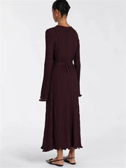 Knitwear Fashion Loose Maxi Dress Women Lace-Up High Waist Ribbed Long Sleeve Party Dress Female Knit Bandage Long Dress