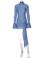 Sexy Skinny Ruffled Mini Dress Female Long Sleeve Turtleneck Slim Fashion Tassel Elegant Party Dress Autumn Women’s Dress