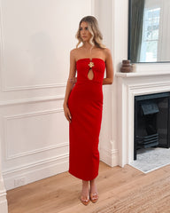 Yanna Dress - Red | Women's Strapless Midi Dress