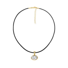 CZ Oval Bezel Charm & Rope Choker Necklace