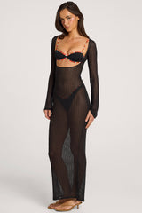 Open-Front Maxi Dress in Black