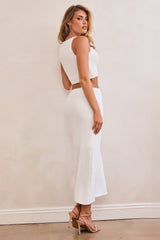 Riviera Rose Knit Midi Skirt - White