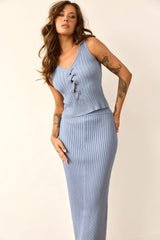 Soft Form Knit Maxi Skirt - Blue