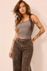 Strapline Knit Crop Top - Chocolate
