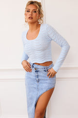 The Sea And I Knit Top - Pale Blue