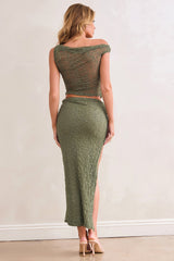 Tropical Beat Lace Midi Skirt - Sage