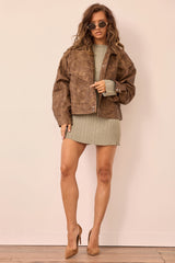 Washed Out Vegan Leather Jacket - Brown